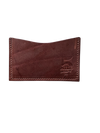 Brown leather cardholder with stitching detail on a white background