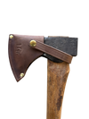 Wooden axe with leather handle on a white background