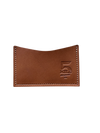 Brown leather cardholder with '5 Mile' branding on a white background