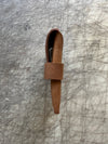 Pocket wallet with flap Brown flap open side view on cutting table