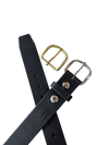 Black belt with gold and silver buckles on a white background