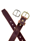 Brown leather belt with two buckles on a white background