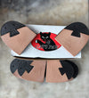 Catspaw leather and rubber heel lift with box on cutting table