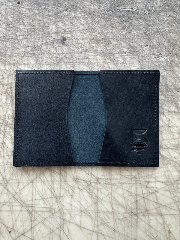 Folding card wallet black on cutting table open