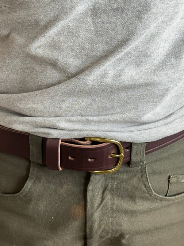 Grainger Belt Dark Brown Veg Tanned on Waist with brass buckle