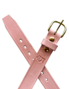 Pink leather belt with gold buckle on a white background