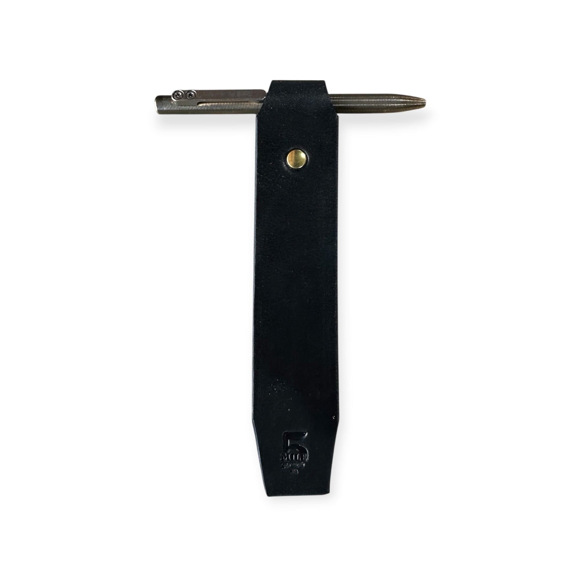 Black leather strap with a gold buckle on a white background