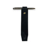 Black leather strap with a gold buckle on a white background