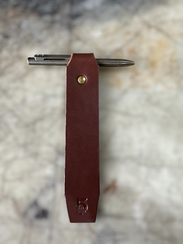 Leather bookmark brown veg tanned on cutting table