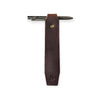 Brown leather strap with metal clip on a white background
