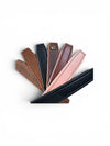 Six leather strap samples in various colors including brown, black, tan, burgundy, pink, and dark navy, fanned out on a white background.