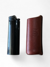 Leather lighter sheath with finger grooves with white background
