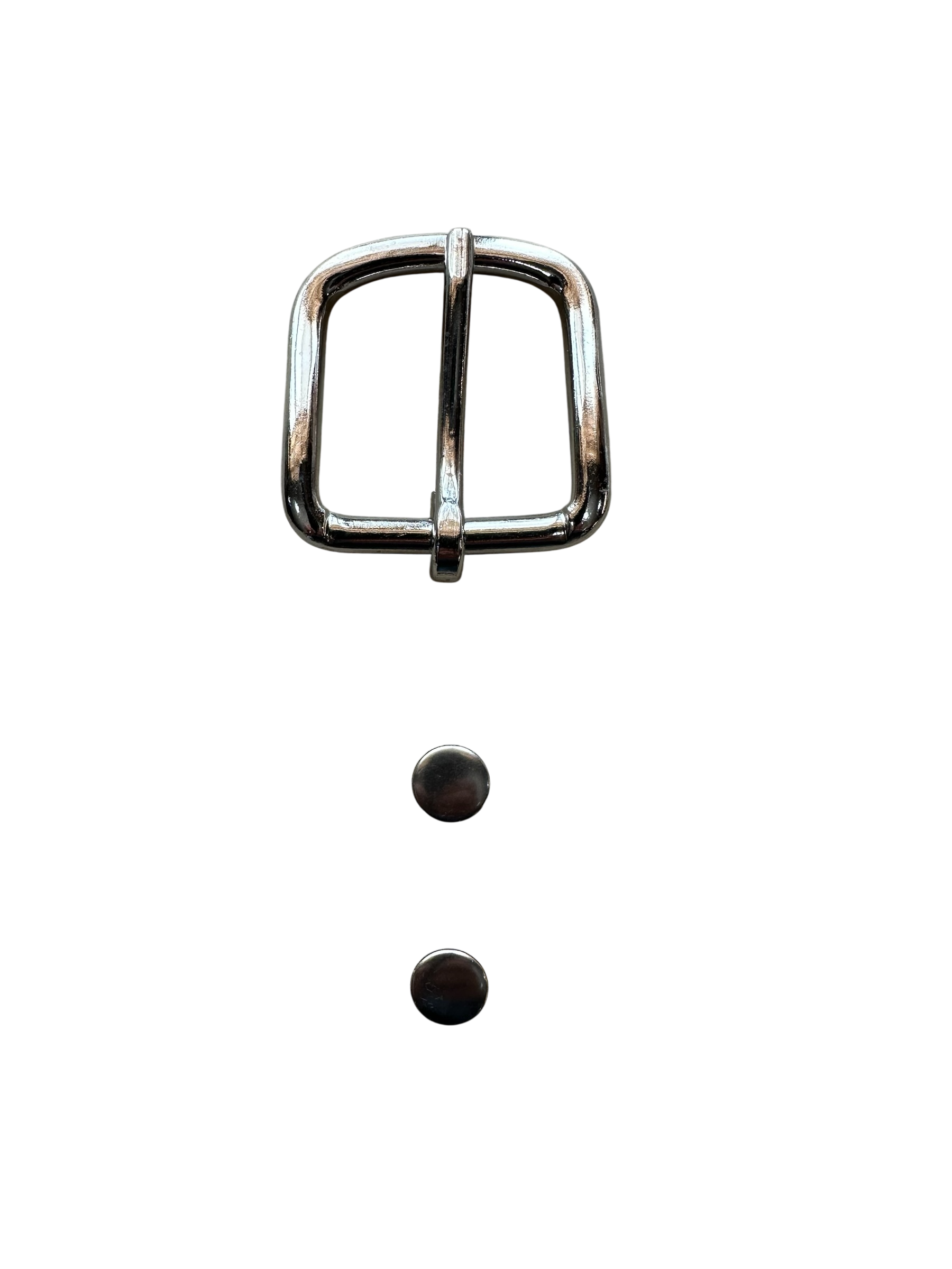 Nickel-Plated Steel buckle with two matching rivets on a white background