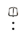 Nickel-Plated Steel buckle with two matching rivets on a white background