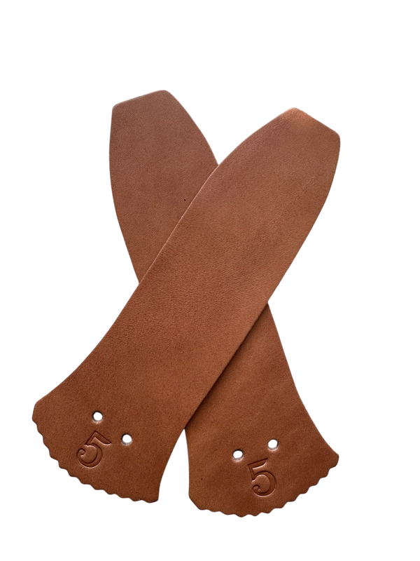 Pair of Coffee Colored Blue Collar Boot Kilities no background 