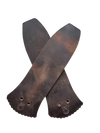 Pair of Dirty Dark Brown Colored Blue Collar Boot Kilities no background 