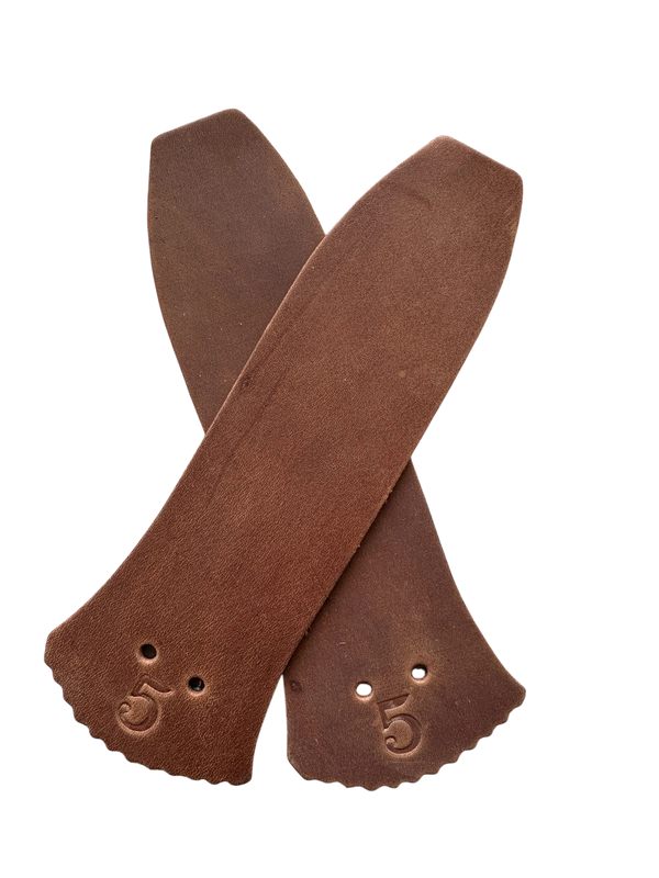 Pair of Suede Brown Colored Blue Collar Boot Kilities no background 