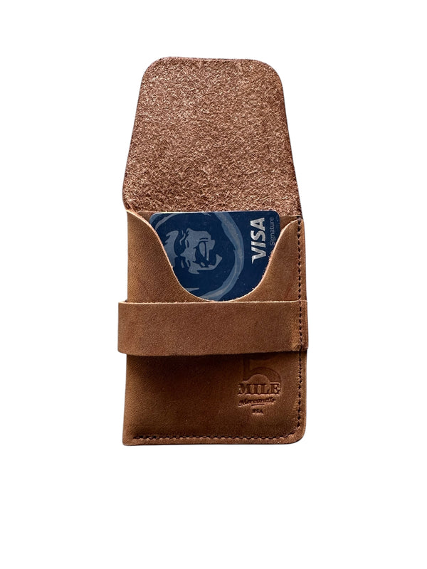 Pocket wallet with flap Brown flap open no background