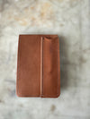 Brown leather wallet on a textured surface