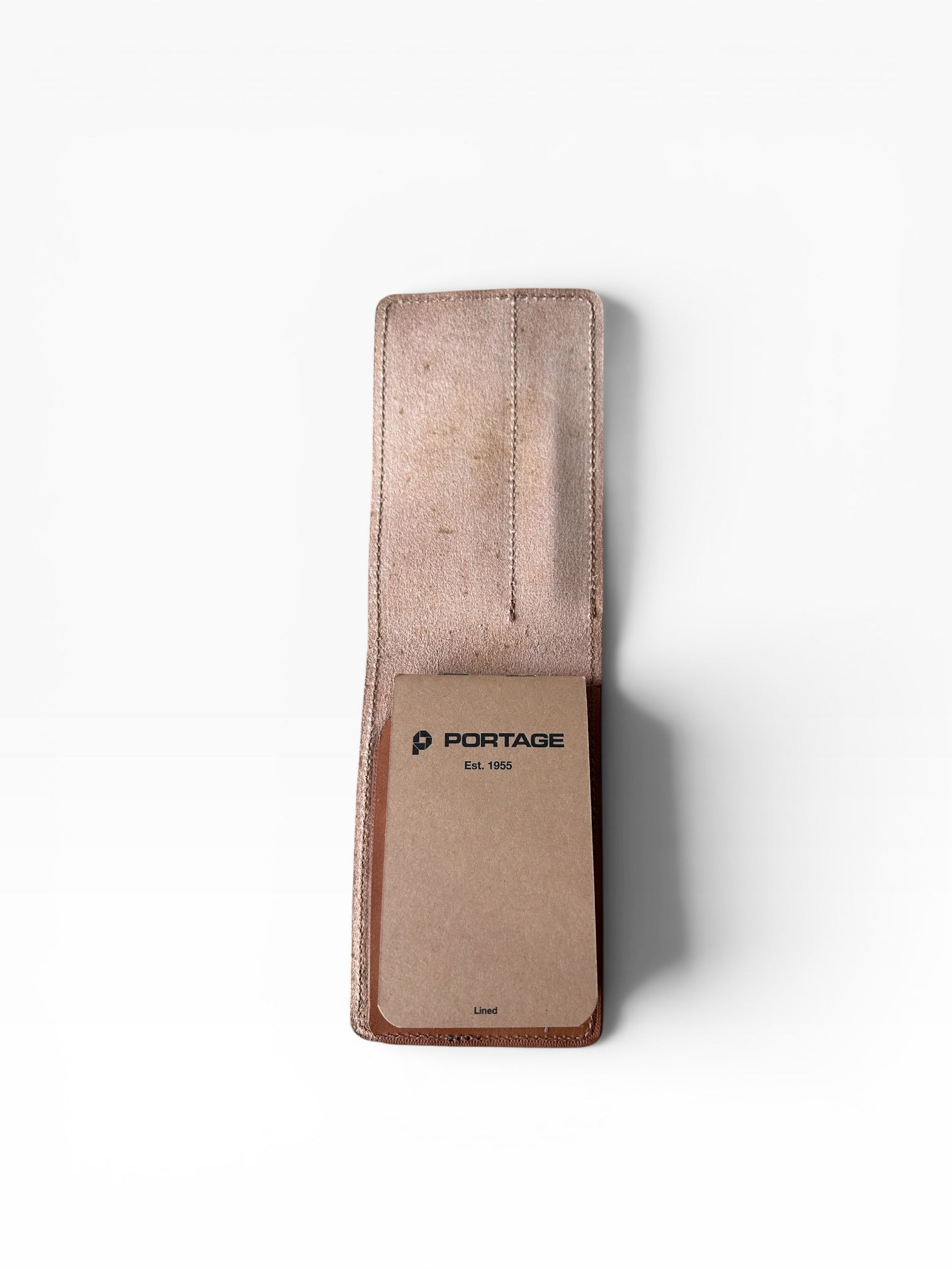 Beige fabric pouch with 'Portage' branding on a white background
