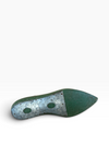 A vintage green and silver metal boot sole, likely from a 1950s or 1960s shoe, shown on a plain white background.