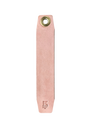 Pink leather strap with a gold ring on a white background