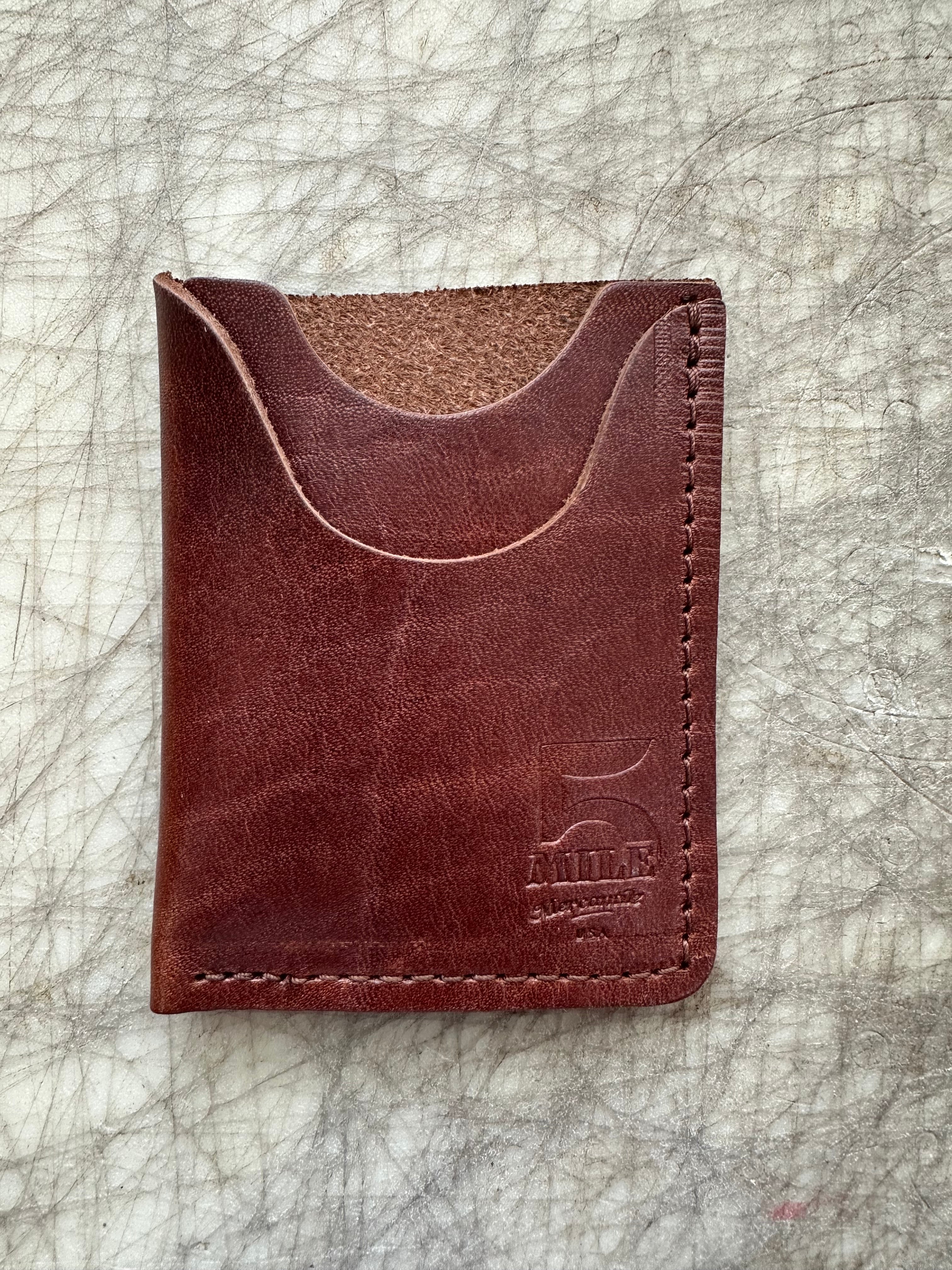 Vertical Card Wallet Brown on cutting table