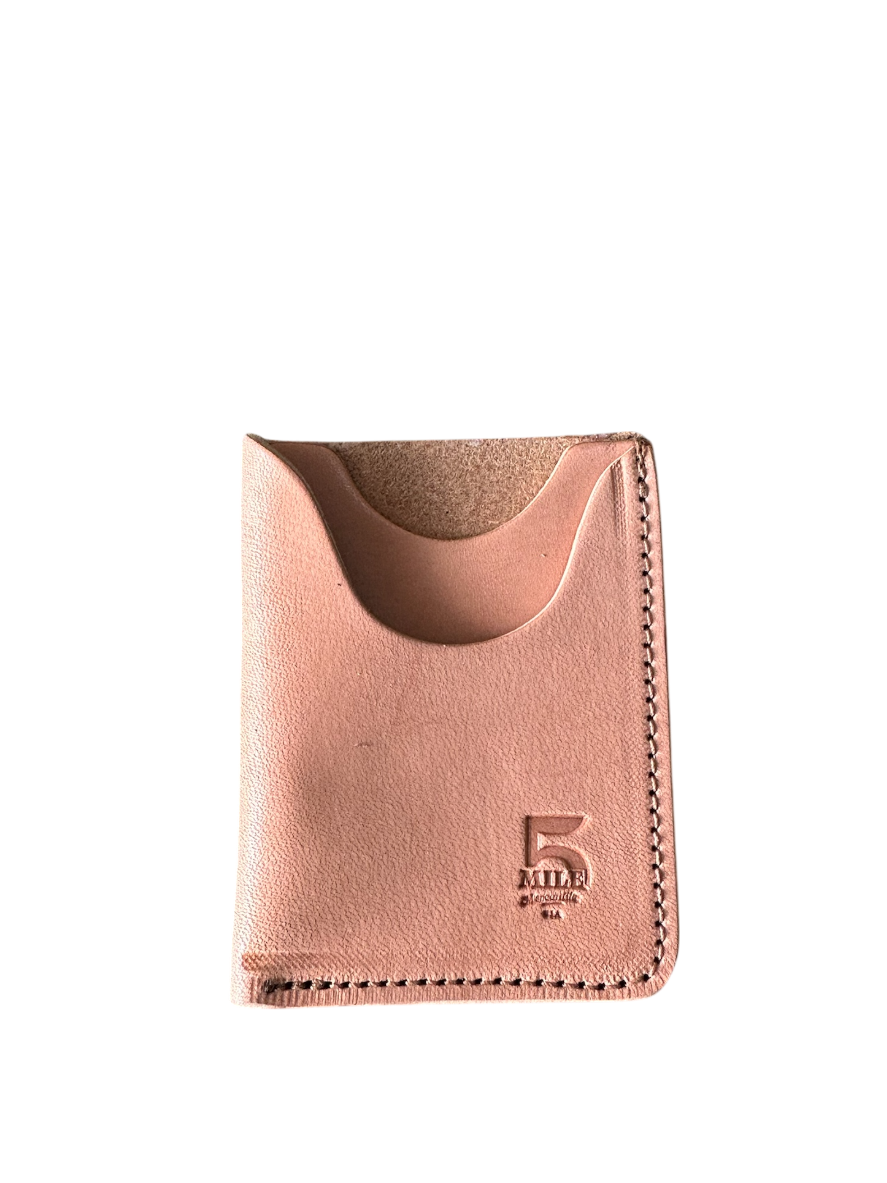 Rose gold cardholder with brand logo on a white background