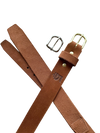 Brown leather belt with two buckles on a white background