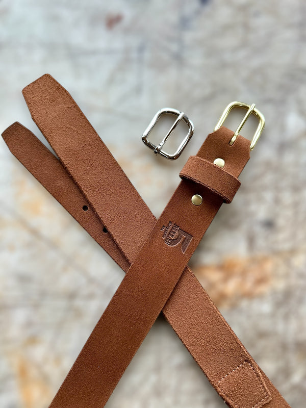Vintage Mechanics Hidden Buckle Belt / Retro Suede Brown / Stiffness: Soft / Width: 1.5''