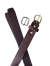 Brown leather belt with two buckles on a white background
